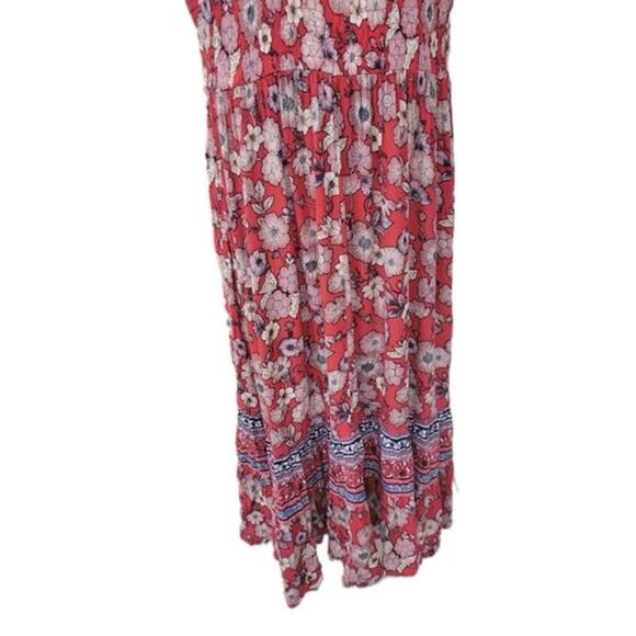 Knox Rose Strawberry Jam Floral Midi Dress Size Medium V Neck Boho Summer - Picture 10 of 14